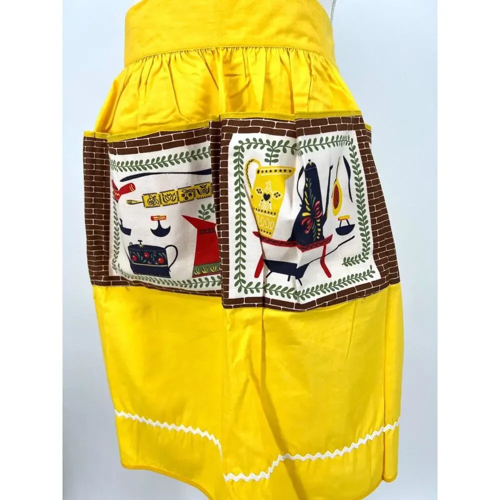 Vintage Kitchen Apron Handmade Yellow Coffee Theme